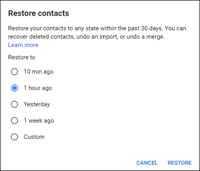 Retrieve deleted or removed Google contacts
