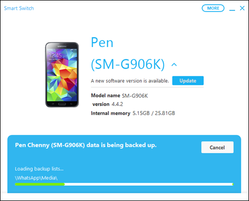 Backup Samsung smart phone