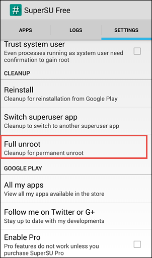 Unroot Android Using SuperSU without Computer