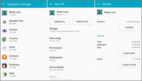 Clear App Cache and Data